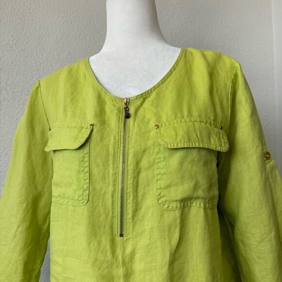 Company Ellen Tracy Woman’s 100% Linen Half Zip Top Citrine SZ S - Picture 4 of 16